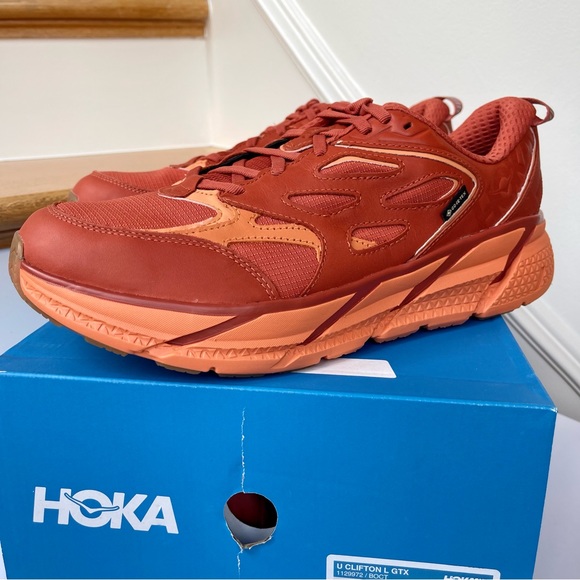 NWT Hoka Clifton Leather Gore-Tex Waterproof Unisex BOCT dark orange copper - Picture 11 of 16